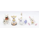 Four Royal Crown Derby paperweights including Imari Blue Avesbury, Maria and two teddies