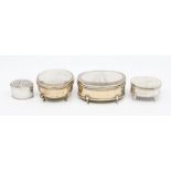 A collection of three various sterling silver ring boxes, 2 large, with fitted interiors, various