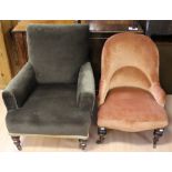 A late Victorian ladies armchair and a late Victorian nursing chair, both fully upholstered and each