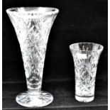A pair of cut glass vases, mid 20th Century a trumpet shaped cut glass vase and a flared vase (4)