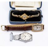 A 9ct gold gents wristwatch by J.W Benson, circa 1920's/30's, elongated cushion shaped dial, cream