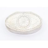 An early 19th Century French 950 standard silver oval snuff box and cover, bright-cut engraved