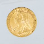 An 1893 Victoria "Veiled bust" gold sovereign, London mint.