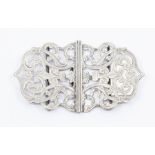 An Edwardian silver belt buckle, engraved arabesque openwork designs, by R&W, Birmingham, 1901 (31.8