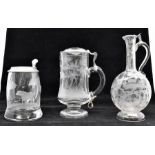 *** LOT WITHDRAWN. TO BE REOFFERED IN FINE ART FEB 24TH*** Two 19th century etched glass tankards,