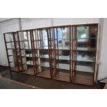 5 illuminated and mirrored glass display cabinets, three having locks, 180cm high