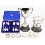 A collection of silver to include: George V silver rose bowl, engraved DURHAM REGATTA 1936,