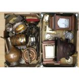 A collection of 20th Century clocks, battery operated along with copper and brass items, including