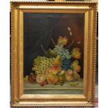 William Rayworth (British, 1900), still life of fruit on a ledge, a pair, signed l.r., oil on