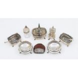 A collection of table silver to include:  A pair of Georgian style salts, Birmingham, 1915, with
