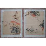A circa 1920/1930's Chinese watercolour on silk of fish swimming beneath lychee fruiting branches,