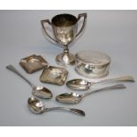 George Smith and William Fearn, a pair of silver tablespoons, London 1793, a silver sauce ladle,
