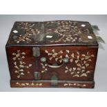 An early 20th century Chinese rosewood, Mother of Pearl inlaid and brass bound toilet/dressing