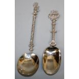 An early 20th century probably Dutch cast silver "Marriage"spoon with female figural  bride surmount
