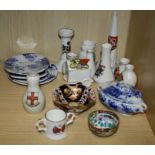 A small collection of crested ware to include  a W H. Goss model of the cross in the market place,