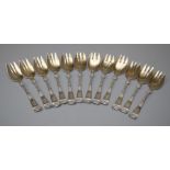 A set of Twelve late 19th century Gorham of Rhode-Island silver pastry forks  with silver gilt and