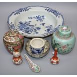 A Chinese 18th century blue and white porcelain circular wash bowl together with a Peranakan,