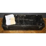 A WWII Naval tin trunk, formally the property of Sub Lieutenant N.A. Clarke RNVR, together with