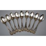 A part set of nine Tiffany of New York white metal (tests as Silver) soft fruit spoons monogrammed