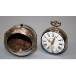An 18th century silver pair cased pocket watches by William Barton of London. The single fusee