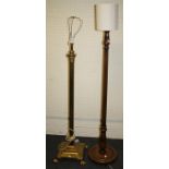 A Victorian heavy brass "Corinthian" column, telescopic standard lamp. 128cm high. Together with a