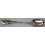 A Victorian silver "fiddle and thread" basting spoon bearing armorial crest. London 1840 by Benjamin