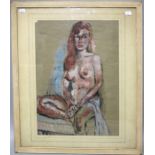 P. Delamare (Mid 20th century French school) A female nude study. Gouache on buff card. Inscribed