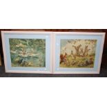 After Margaret Tarrant, two circa 1930's nursery prints, 'Wandering Minstrels' and 'Water Sports'.