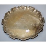 Walker and Hall, a mid 20th century silver salver, with presentation inscription and pie crust rim