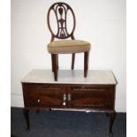 An Edwardian , mahogany two door, marble topped washstand together with a Hepplewhite style "