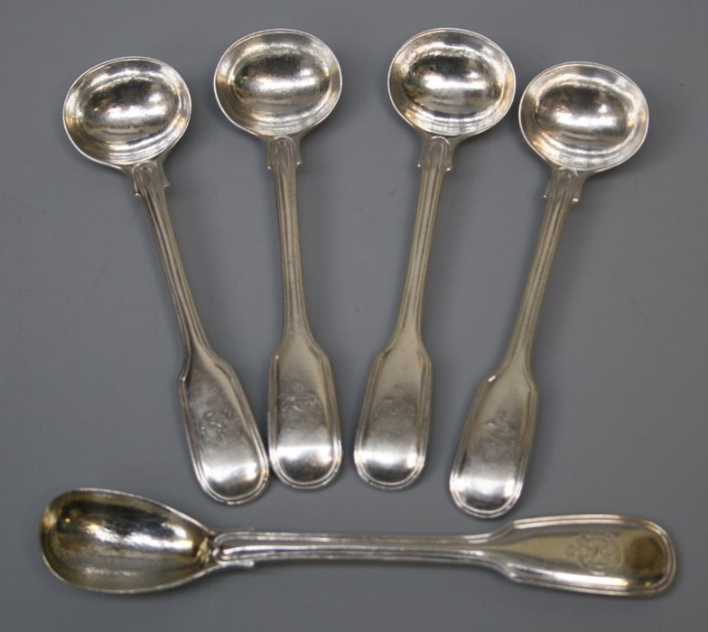 *** RE OFFER FEB 6TH £50-70***A set of four Victorian silver "fiddle and thread" pattern salt spoons