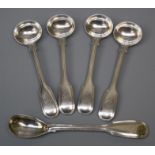 *** RE OFFER FEB 6TH £50-70***A set of four Victorian silver "fiddle and thread" pattern salt spoons