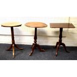 A 19th century mahogany snap top tripod table and two other tripod tables, one with moulded oval top