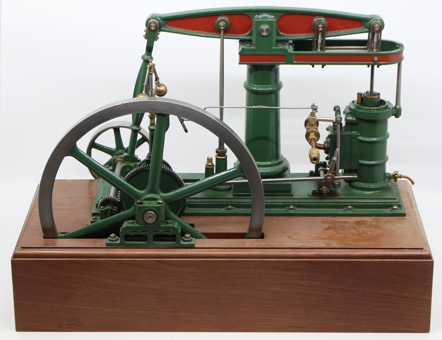 Beam Engine: A scratch-built, live steam, single cylinder beam engine, finished in green and red - Image 5 of 9
