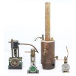 Live Steam: A part complete live steam boiler; together with three small vertical stationary steam