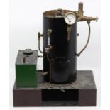 Live Steam: A vertical live steam boiler, scratch-built, upon raised metal base, height approx. 15".