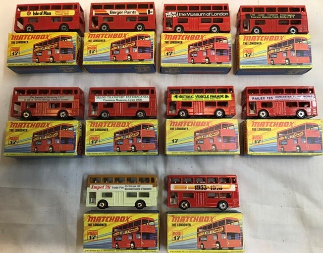 Matchbox: A collection of assorted Matchbox London Buses, No. 17, Isle of Man, London Museum,