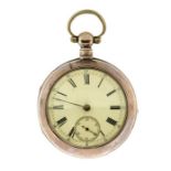 A silver pair case pocket watch, white enamel dial, black Roman numerals and outer seconds track,