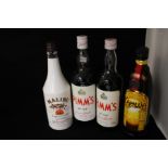 A selection of Bottles to include Malibu, Pimms And Kahula