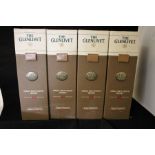 Four bottles The Glennlivett 12 year old single malt in leather presentation case, four unopened