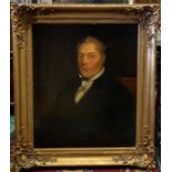 British School, circa 1830, a portrait of a gentleman, half length seated, wearing a white stock and