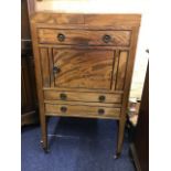 A George III flame mahogany washstand, circa 1790. fold-over top, pot cupboard and long drawers