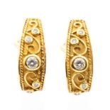 A pair of diamond and 18ct yellow gold fancy hoop earrings, comprising half hoop with overlaid