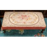 **WITHDRAWN** A reproduction George III style long footstool, tapestry covering, raised on four