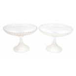 A pair of Victorian moulded and pressed glass circular pedestal scalloped edge cake stands,
