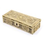 A group of Asian late 19th Century work of art to include: an ivory reticulated rectangular box, the