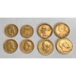 4 SOVEREIGNS DATED 1875s, 1895, 1907, 1911 4 HALF SOVEREIGNS DATED 1871 die number 8, 1906, 1910,