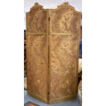 **WITHDRAWN** A 20th century three-fold dressing screen, gilt gesso bow pediment, lined with gold