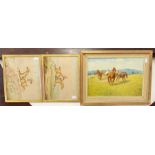 **WITHDRAWN** Hunting Interest - A.N Booth, a pair of over painting prints; a pair of 19th century