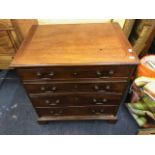 A George III mahogany chest of drawers of small proportions, moulded top, four long drawers with